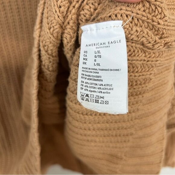 American Eagle Tan Beige Cowl Neck Knit Oversized Sweater Women’s Size Large/XL - Picture 4 of 6